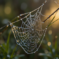 spider web with dew drops in the morning