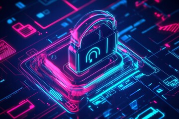 Poster - Secure Communication Concept with Digital Network Lock and Connectivity : Generative AI