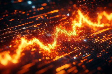 Poster - Abstract Orange Line Graph Depicting Stock Market Trends over Dark Digital Background : Generative AI