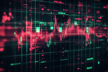 Poster - Modern Futuristic Stock Trend Visualization with Red and Green Tones : Generative AI