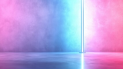 Poster - Neon Light Reflection on Smooth Floor with Vibrant Purple and Blue Gradient Background
