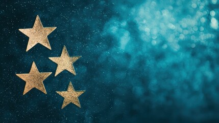 Poster - Shimmering Gold Stars on a Soft Blue Glitter Background Capturing Festive Spirit