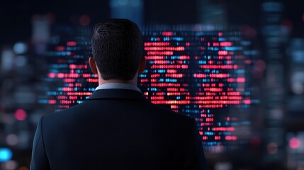Poster - Businessman Analyzing Data Trends in Modern Urban Environment at Night