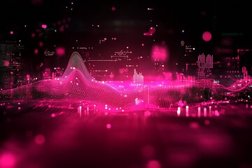 Poster - Abstract Science Fiction Digital Landscape with Glowing Pink Graph : Generative AI