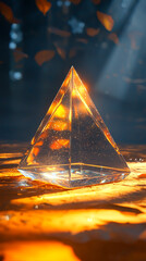 Wall Mural - Illuminated Glass Pyramid on Golden Surface