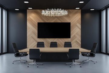 Sticker - Modern Boardroom Interior - 3D Render with Elegant Furniture and Professional Ambiance