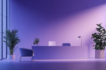 Aufkleber - Contemporary Reception Area with Stylish Decor and Purple Lighting Ambiance : Generative AI