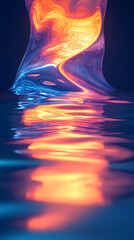 Wall Mural - Abstract Liquid Flow  Orange Blue Swirls  Vibrant Colors  Neon Reflection