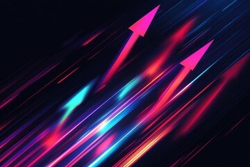 Poster - Vivid Neon Arrows with Light Streaks Showing Upward Movement : Generative AI