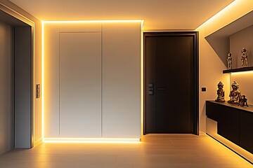 Poster - Luxury Hallway Interior with Modern LED Lighting and Elegant Art Decor : Generative AI