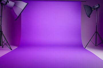 Poster - Professional Photography Studio Interior with Purple Backdrop and Lighting : Generative AI