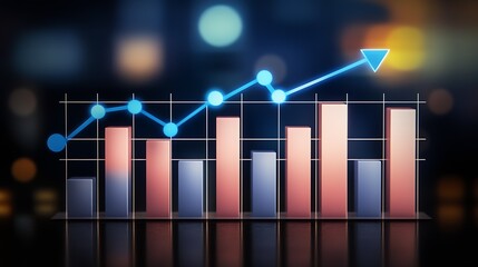 Poster - Rising Financial Bar Graph with Highlighted Trend Line in a Modern Business Analytics Setting : Generative AI
