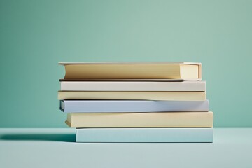Poster - Organized Stack of Hardcover Books with Pastel Tones on Plain Background for Learning and Study Themes : Generative AI