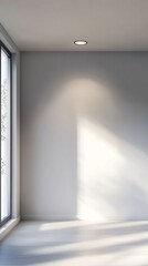 Poster - Sleek minimalist home interior with soft natural lighting through large windows : Generative AI