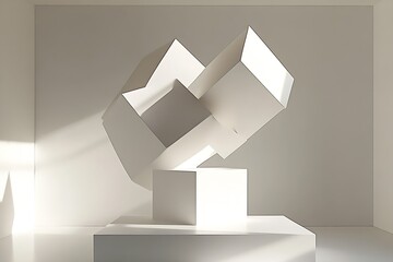 Fototapete - Sculptural art piece featuring interlocking geometric shapes in elegant exhibition setting : Generative AI
