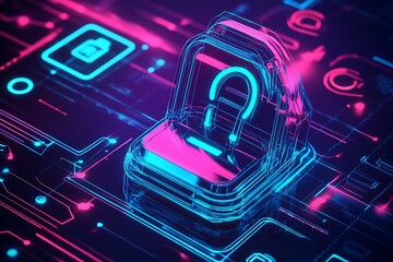 Poster - Advanced Cybersecurity Design with Digital Lock Symbolizing Data Safety : Generative AI