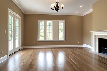 Poster - Elegant Living Room with High Ceilings and Large Windows in Modern Residential Property : Generative AI