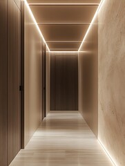 Poster - Luxurious Minimalist Corridor with Warm Accents and Elegant Lighting : Generative AI