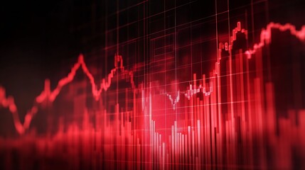 Poster - Complex Red Financial Stock Market Chart with Data Patterns : Generative AI
