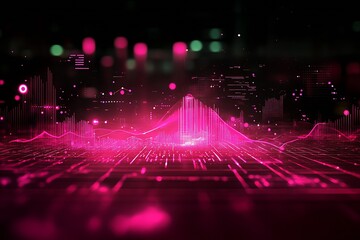 Poster - High-Tech Pink Digital Data Transformation Visual with Grid Overlay : Generative AI