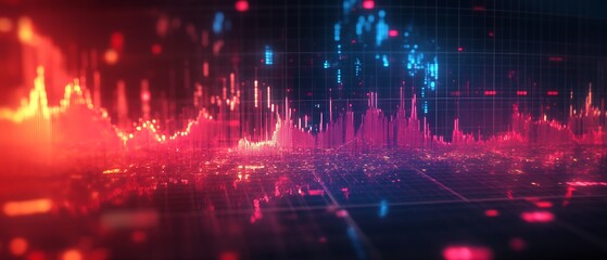 Poster - Futuristic Red and Blue Data Visualization with Moving Graphs and Bright Patterns : Generative AI