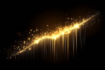 Poster - Golden Glittery Light Wave Against Black Background for Celebration and Decoration : Generative AI