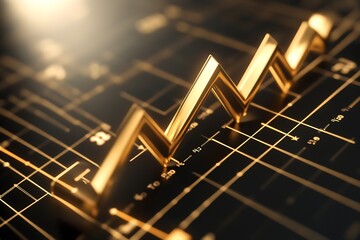 Poster - Golden Zigzag Line on Financial Chart Reflecting Economic Growth and Data Trends : Generative AI