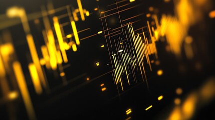 Poster - Dynamic Yellow Soundwave Illustration on Dark Background for Audio Visual Effects : Generative AI