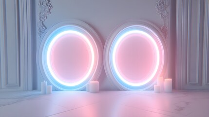 Poster - Futuristic light portals modern studio digital art tranquil space low angle innovation