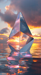 Wall Mural - Crystal Pyramid at Sunset  Water Reflection  Abstract Art