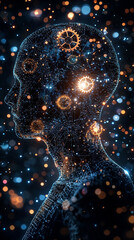 Wall Mural - AI  Artificial Intelligence  Network  Digital Head  Cogs  Gears  Technology  Concept