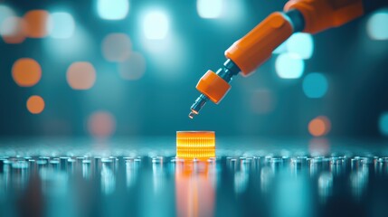Poster - a robotic arm performing a repetitive task with precision and speed in a modern factory, illustratin
