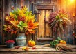 © nick - Hello November! Autumn herbs and a cozy wooden house welcome the season.