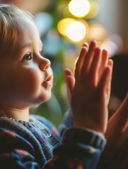 Canvas Print - Happy child clapping hands. AI.