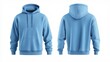 © Inner peace_2025 - Sky blue hoodie mockup showing both front and back views 3D rendering of an empty crewneck hooded sweatshirt isolated for a loose overall fabric jumper. Generated by AI.