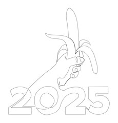 Poster - One continuous line of Banana with number 2025. Thin Line Illustration vector concept. Contour Drawing Creative ideas.