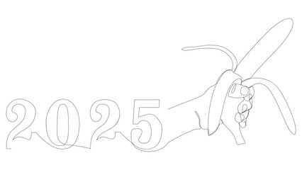 Poster - One continuous line of Banana with number 2025. Thin Line Illustration vector concept. Contour Drawing Creative ideas.