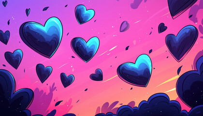 Poster - Colorful hearts floating in dreamy sky create whimsical atmosphere