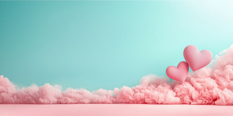 Poster - Heart shaped clouds in pink and blue create dreamy atmosphere