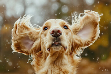 Wall Mural - dog with flapping ears while running, looking carefree and goofy