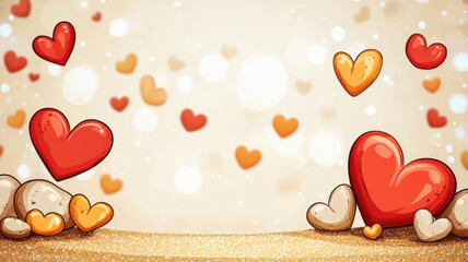 Poster - Colorful hearts on soft background create joyful atmosphere. Perfect for celebrations