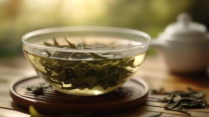 Wall Mural - Aromatic Green Tea Infusion: A Moment of Tranquility