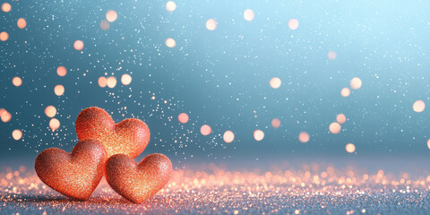 Wall Mural - Romantic glowing hearts with sparkling bokeh background create dreamy atmosphere