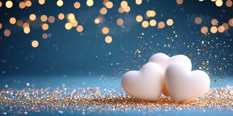 Poster - Soft glowing hearts with sparkling glitter create romantic atmosphere