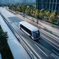 Poster - Autonomous vehicle movement in urban landscape technological innovation transportation environment aerial view industry collaboration concept