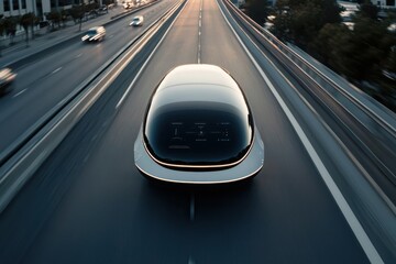 Poster - Innovative autonomous vehicle development urban roads technological showcase modern cityscape aerial perspective future mobility concepts