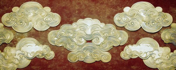 Poster - Elegant decorative design featuring swirling clouds on a rich textured background, highlighting intricate patterns and artistic craftsmanship in a unique layout