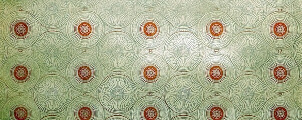 Poster - Ornate Vintage Green Pattern with Circular Designs and Floral Motifs for Elegant Interior Decor and Textile Backgrounds