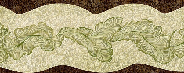 Poster - Elegant green leaf pattern with swirling lines on textured background, ideal for nature-inspired designs and decorative projects in various applications