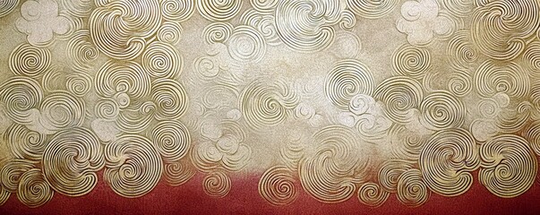 Poster - Elegant swirling patterns in gold and beige tones with a subtle red backdrop, creating an artistic and sophisticated atmosphere for design projects